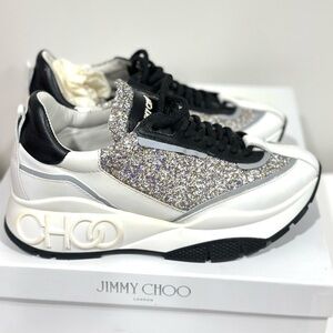 Jimmy Choo Women's Raine Sneakers - Platinum Mix Silver Glitter and Black 36.5